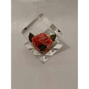 Bircraft Vintage Rose Paperweight In Lucite, Hand Carved Made  In Indiana.